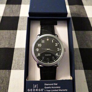 New In Box Men's George Brand Silver Watch Diamond Dial Quartz Accuracy‎